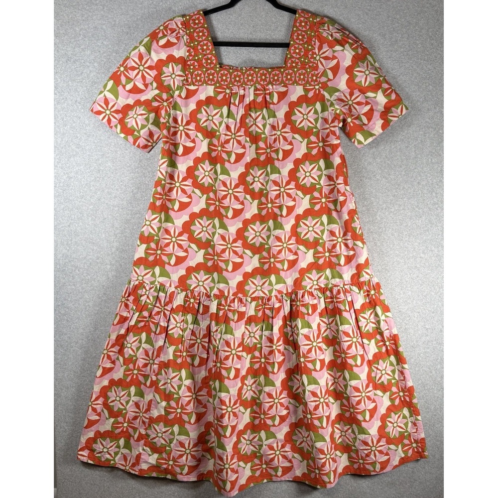 Printfresh tara dress womens XL Flower hour maxi floral square cotton 70s